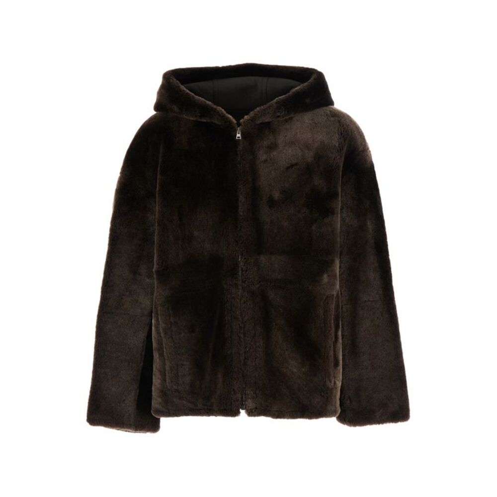 Yves Salomon Women Brown Shearling Jacket With Fixed Hood In Fur For Women